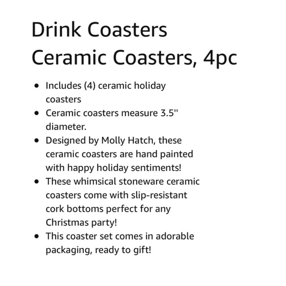 Molly Hatch Holiday Flourish Ceramic Drink Coasters CR Gibson - Picture 2 of 4